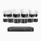 FDH800 - 16 Channel PoE Security System with 6 Bullet & 6 Turret 8MP UHD Dual Lens Cameras, 180° Panoramic View, Smart Dual Light Night Vision, Two-Way Audio, Active Siren & Alarm, Human & Vehicle Detection, IP67